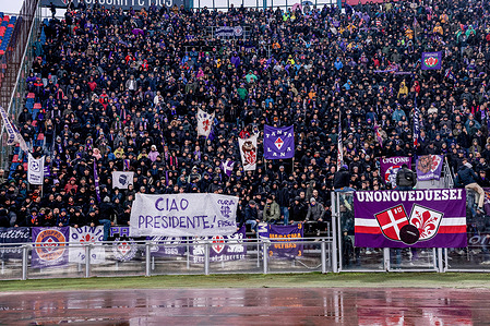 ACF Fiorentina's fans seen during the Italian Serie A soccer match between Bologna FC and ACF Fiorentina at Renato dall'Ara Stadium. Final score; Bologna FC 1:2 ACF Fiorentina