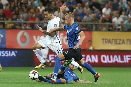 Tasos Donis in action during the World Cup Group H qualifying soccer match between Greece and Estonia at Georgios Karaiskakis Stadium.
(Final score 0-0)