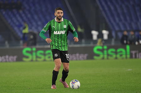 Domenico Berardi of US Sassuolo Calcio seen in action during the Italian Serie A soccer match SS Lazio Vs US Sassuolo Calcio at Olimpico Stadium. Final score SS Lazio 2 : 1 US Sassuolo Calcio