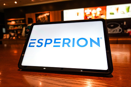 In this photo illustration, the Esperion Therapeutics Inc. logo is displayed on the screen of a tablet.