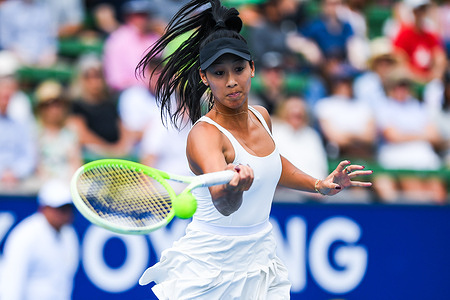 Priscilla Hon (AUS) is seen in action during the tennis match with Daniela Hantuchova (SVK) at Kooyong Classic Tennis Tournament. Hon won in straight sets with a score 6-3 6-2