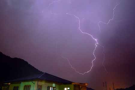 Lightning strikes during a thunderstorm in Srinagar, Indian administered Kashmir.
