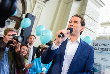 Austrian People's Party leader Sebastian Kurz speaks during the press conference ahead of Sunday's snap parliamentary elections.