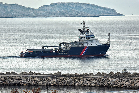 The Offshore Tug/Supply Ship “Pionnier” leaves the French Mediterranean port of Marseille.