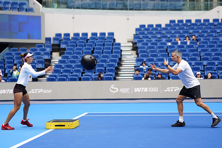 Zheng Qinwen of China plays during a practice session ahead of China Open at the National Tennis Center.