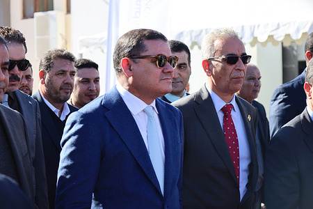 Libyan President Abdel Hamid al-Dabaiba seen during the opening of a Libyan-Tunisian exhibition entitled "Libya and Tunisia Gate to Africa". The exhibition aims to encourage Tunisian companies to base themselves in the Misrata Free Zone and open new markets in the African region. With 200 participating companies, the exhibition will promote cooperation between Libyan and Tunisian businesses.