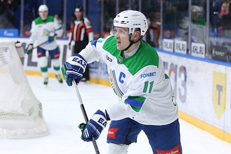 Grigory Panin (11) of Salavat Yulaev Hockey Club seen in action during the Hockey match, Kontinental Hockey League 2025/2026 between SKA Saint Petersburg and Salavat Yulaev Ufa at the Ice Sports Palace. (Final score; SKA Saint Petersburg 4:0 Salavat Yulaev Ufa).