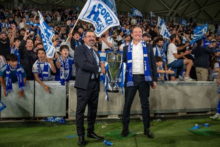 South Melbourne Co-Presidents Andrew Mesourouni (left) and Bill Papastergiadis (right) seen during the Hahn Australia Cup Final 2026 between South Melbourne FC and Melbourne Victory at AAMI Park. Final score: South Melbourne FC 4-3 Melbourne Victory.