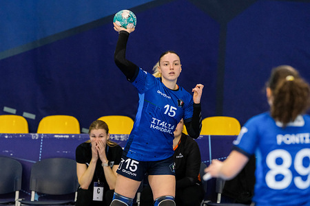 Ramona Vesna Manojlovic of Italy in action during the EHF EURO Qualifier 2024 Women's Handball, match between Italy and Latvia. The Italian national team wins the match against Latvian national team with a score of 43-8.