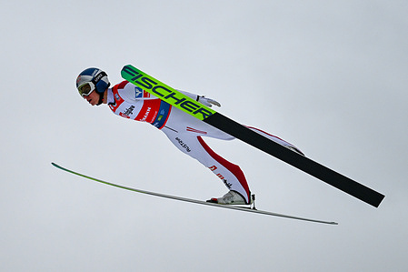 Stephan Embacher of Austria seen in action during the Men's Ski Flying Hill HS240 Individual qualification of the FIS Ski Jumping World Cup Final 26 March 2026 at Planica in Ratece.