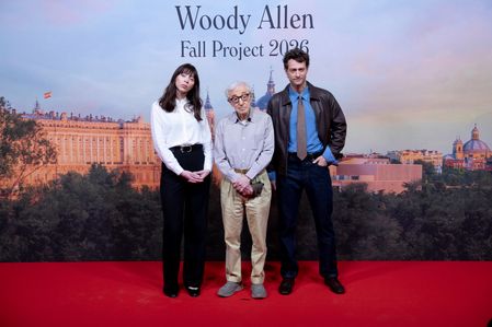 Actress Alexi Wasser, Director Woody Allen and actor Peter Vives attend 'News Conference Woody Allen's New Movie In Madrid' photocall at Teatros del Canal.