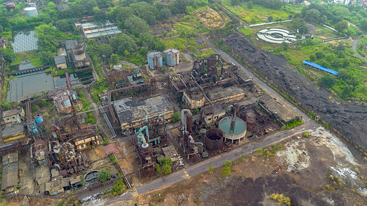 (EDITOR'S NOTE; Image taken with drone)
Aerial view of the Moubhandar copper plant. The Hindustan Copper Limited facility has been non-operational since 2019 highlighting challenges facing legacy industrial infrastructure amid efforts to supply copper for the global energy transition. The Moubhandar copper smelter near Jamshedpur in eastern India operated by state-run Hindustan Copper Limited has remained idle since 2019 due to high costs and environmental concerns. Efforts to expand domestic copper production to meet global demand for critical minerals essential to electric vehicles and renewable energy while raising fresh concerns over pollution and water safety for nearby communities along the Subarnarekha River are in place.