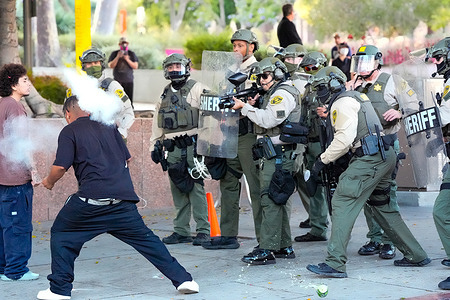 Protesters participate in protests over President Donald Trump’s immigration policies. Trump has sent the California National Guard and U.S. Marines to Los Angeles over the objection of the governor and mayor.
