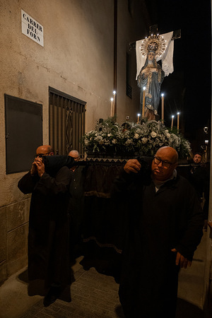The religious element of Mare de Déu dels Dolors (Mother of God of sorrows) is seen during the silent procession of sorrows. Girona municipality in the Alto Empordà region begins Holy Week with the celebration of the silent procession of sorrows in devotion to the Virgin Mary.