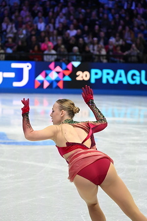 Niina Petrokina of Estonia performs her routine during the Women's Short program at the ISU Figure Skating World Championships 2026 at the O2 Arena. ISU Figure Skating World Championships 2026 takes place from 24th to 29th in Prague.