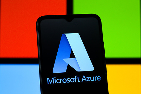 In this photo illustration, the Microsoft Azure logo is seen displayed on a smartphone screen.