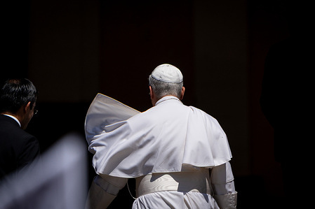 Pope Leo XIV leaves Piazza della Libertà at the end of the traditional Angelus prayer in front of the Apostolic Palace in Castel Gandolfo, 40 km southeast of Rome.