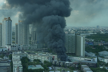 Black smoke billows into the sky as a massive fire breaks out at an entertainment center. A fire broke out inside an entertainment venue known as "Route66 Bangkok". There are no immediate reports of injuries or fatalities.