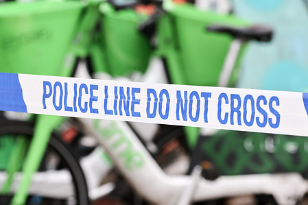 A police tape seen at a crime scene in London.