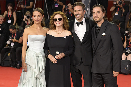 Alicia Vikander (l),Susan Sarandon (c), Andrea Pallaoro (c) and Luca Marinelli (r) attend the red carpet of movie The echo chamber during the 83rd Venice Film Festival at Palazzo del cinema.