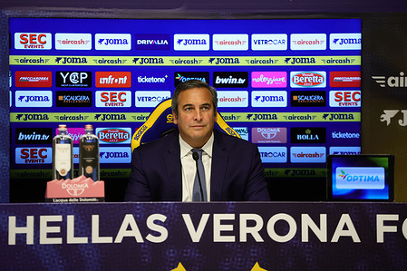 Italo Zanzi, President of Hellas Verona seen during the press conference before the football transfer market at the Hellas Verona headquarters.