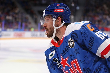 Daniil Miromanov (62) of SKA Hockey Club seen in action during the Hockey match Kontinental Hockey League 2026/2027 between SKA Saint Petersburg and Dynamo Moscow at the SKA Arena. Final score SKA Saint Petersburg 5 : 3 Dynamo Moscow.