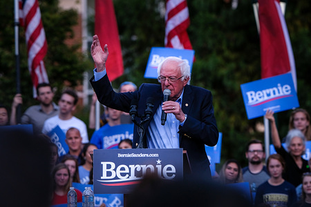 Senator Bernie Sanders campaigns at the University of North Carolina in Chapel Hill campus.