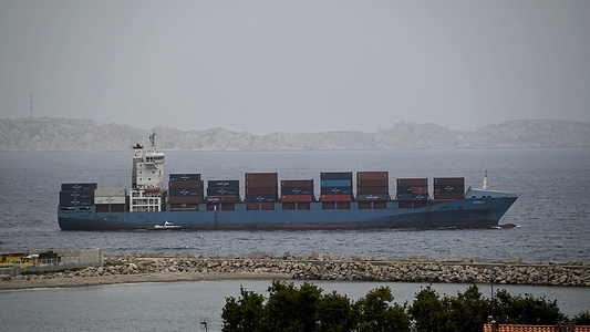 The container ship Raphaela leaves the French Mediterranean port of Marseille.