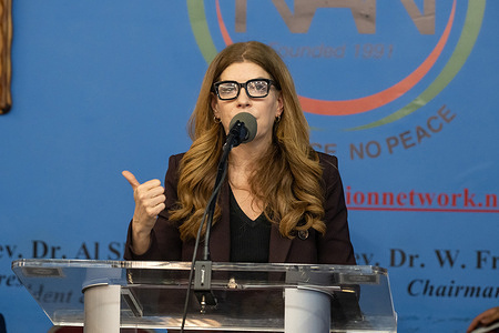 New York City Council's Speaker Julie Menin speaks during a Martin Luther King Jr. Day event in Harlem.