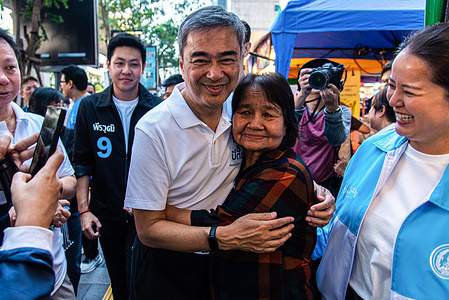 Abhisit Vejjajiva, a prime ministerial candidate of the Democrat party seen during the election campaign rally ahead of the general election.