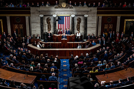 President Joe Biden giving the State of the Union Address in the House Chamber at the U.S. Capitol.