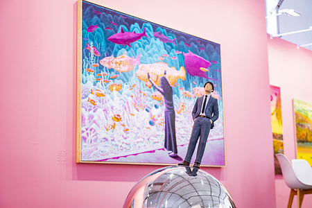 A sculpture by artist Keng Chieh Sheng seen at Urvanity Contemporary Art Fair at Matadero expositive spaces in Madrid. Urvanity Art Fair brings together the works that represent the most current artists, among which are graffiti, surrealist pop or new pop art. Presenting the most genuine art of the 21st century