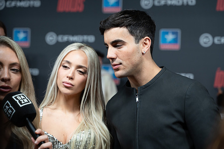 Ana Mena and Oscar Casas attends the ''Idolos'' premiere at the Kinepolis cinema.