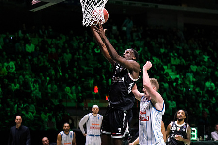 Saliou Niang of Virtus Olidata Bologna seen in action during the Quarter final match between Virtus Olidata Bologna and Guerri Napoli at the Frecciarossa final Eight 2026 held at Inalpi Arena. Virtus Olidata Bologna 83 : 73 Guerri Napoli