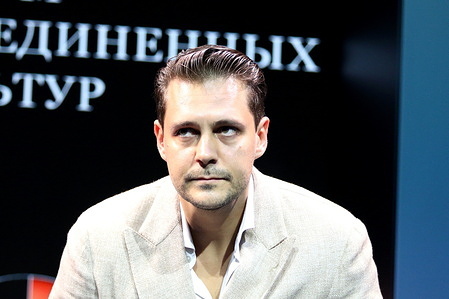 Milos Bikovic, stage and screen actor, producer seen during a session on A Common Cultural Space Is It Possible Today? at the framework of the XI St. Petersburg International Forum of United Cultures.