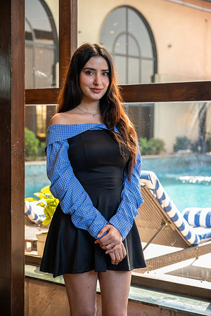 Akaisha Vats is an Indian actress and model posing for a photo during the press meet organized for the announcement of the upcoming film Jai Hind Jai Sindh