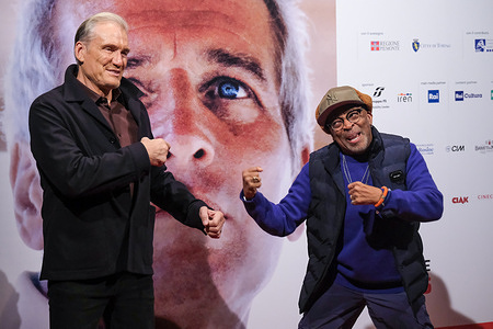 (L to R) Dolph Lundgren and Spike Lee attend the photocall on Day 2 of the 43rd Turin Film Festival.