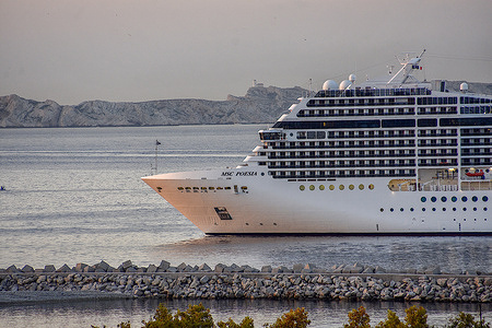 MSC Poesia cruise ship arrives at the French Mediterranean port of Marseille.