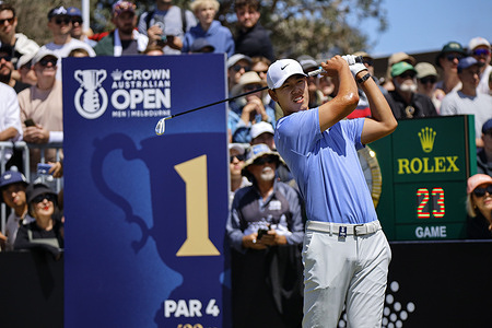 Wenyi Ding of China seen in action during round four of the Australian Open Golf tournament at Royal Melbourne Golf Club. Round four of the Australian Open Golf concludes the tournament, with leading players competing for the title and large crowds gathering to watch the final day of action.