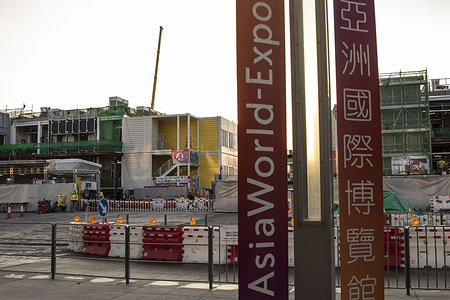 A construction worker next to the construction site at AsiaWorld-Expo where the Community Treatment Facility extension is being built in Hong Kong.
A new Covid-19 Community Treatment Facility is ready to operate and start to receive patients at the AsiaWorld-Expo near the Hong Kong International Airport to face the spread and growing number of confirmed COVID-19 coronavirus cases in Hong Kong.