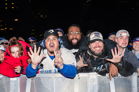 Fans cheer outside Toronto City Hall during Game Seven of the 2025 World Series of MLB (Major League Baseball) between the Los Angeles Dodgers and the Toronto Blue Jays at Nathan Phillips Square. Los Angeles Dodgers won against the Toronto Blue Jays in seven games (4-3)