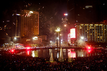 People seen watching fireworks during the celebration of the new year 2023 The celebration was enlivened with fireworks and the community also celebrated the new year 2023.