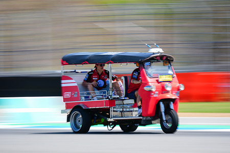 MotoGP riders Marc Marquez and Francesco "Pecco" Bagnaia drive traditional Thai Tuk Tuks. The international racing stars participated in the promotional event to experience local culture during the 2026 MotoGP Thai Grand Prix weekend.