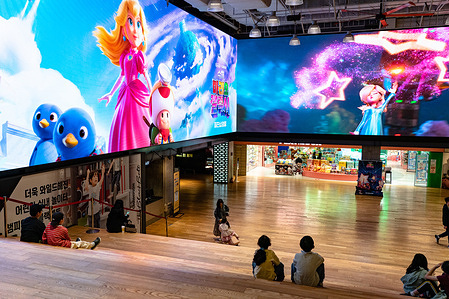 'The Super Mario Galaxy Movie' trailer is displayed on a big electronic billboard at a movie theater in Seoul. 'The Super Mario Galaxy Movie' is released on April 29 in South Korea.