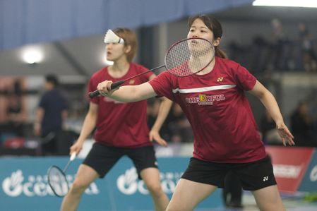 Arisa Ishida (R) and Akari Sato (L) of Japan seen in action during the 2026 ROKETTO Sydney International Women Double Round of 32 match against Rainbow Ngai and Quanqaun Zhao of Australia (Not in picture) held at Roketto Badminton Centre. Ishida and Akari won the match 2:0 (21-3, 21-4).