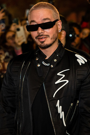 J Balvin is seen during the arrivals at Moschino fashion show during the Milan Fashion Week Womenswear Fall/Winter 2023/2024 in Milano.
