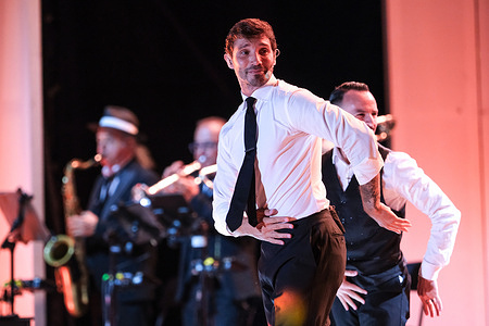 Stefano De Martino seen on stage during his show "Meglio Stasera Tour" at the Arena del Mare.