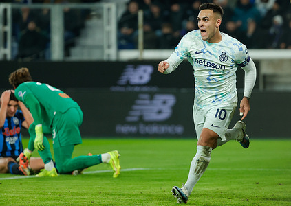 Lautaro Martinez of FC Inter celebrates after scoring goal for 0-1 during the Italian Serie A soccer match Atalanta BC vs FC Inter at New Balance Arena.
Final score Atalanta BC 0:1 FC Inter
