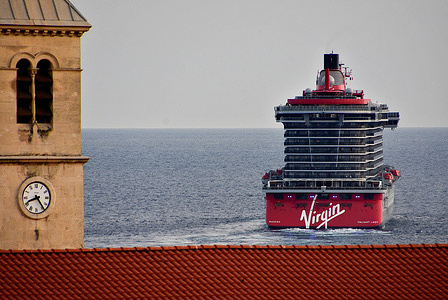 General view of the Valiant Lady leaving in PACA, Marseille. The Valiant Lady cruise liner calls into the French Mediterranean port of Marseille.