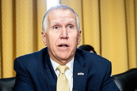 U.S. Senator Thom Tillis (R-NC) speaking at a meeting of the Senate Finance Committee at the U.S. Capitol